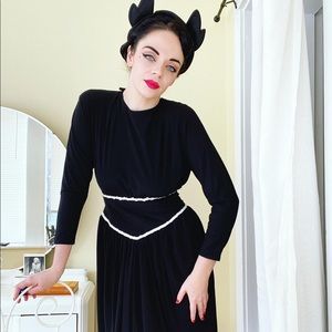 1980s Black Kira Drape Dress with Open Back